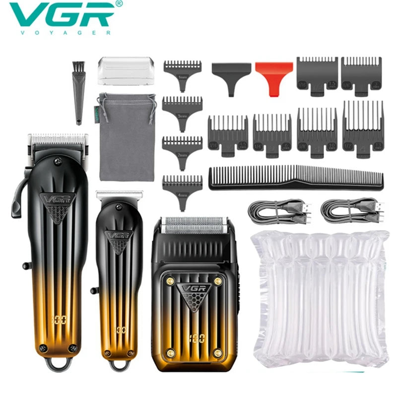 VGR Professional Combo Hair Clipper & Hair Trimmer & Foil Electric Shaver Beard Trimer For Men Barber Shop Haircut Rechargeable